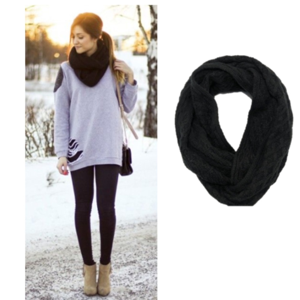 Black Textured Infinity Scarf